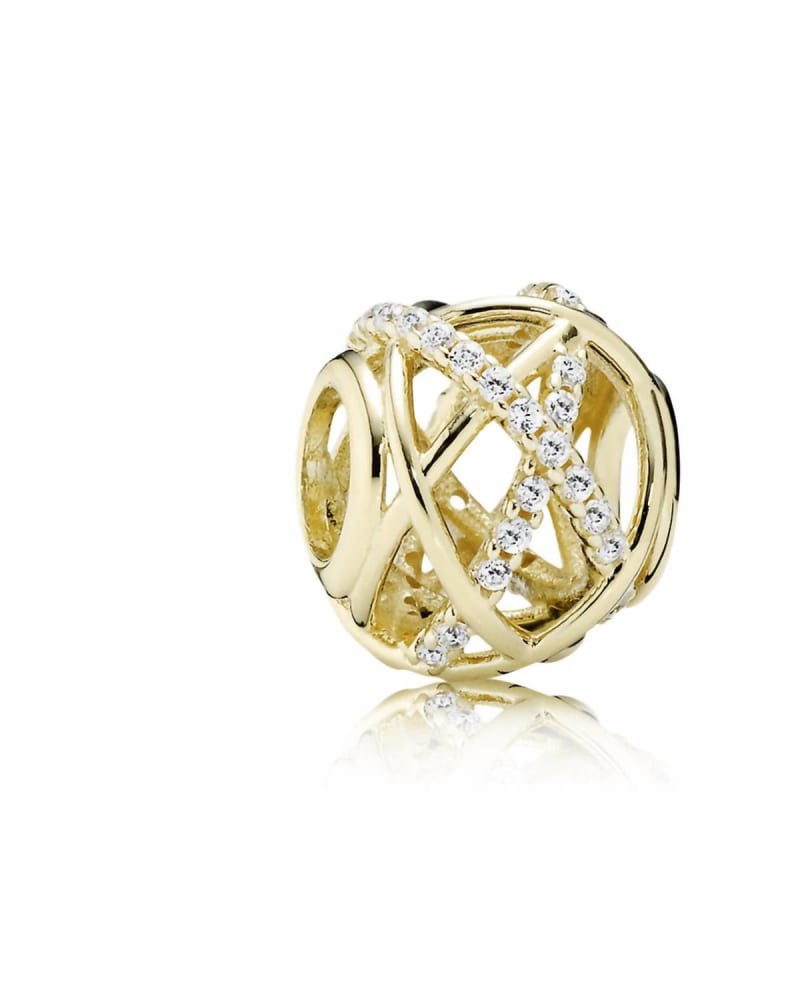 Front of a size O/S Openwork Abstract Charm With Cubic Zirconia in Gold in Gold by Pandora. | dia_product_style_image_id:331224